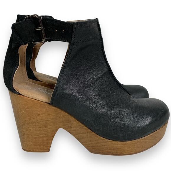 Free People Clogs Sz 37 US 6.5 7 Amber Orchard Clog Wood Platform Leather Black - Picture 2 of 13